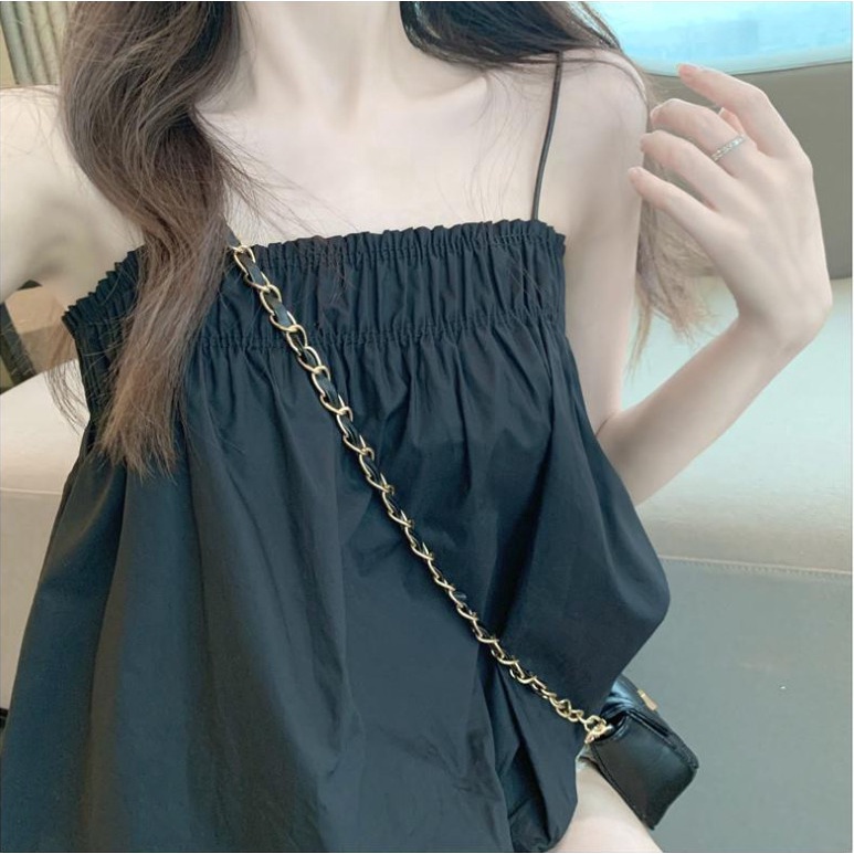 Áo Croptop 2 Dây Bồng Chun Ngực Hở Lưng 2 Màu B036