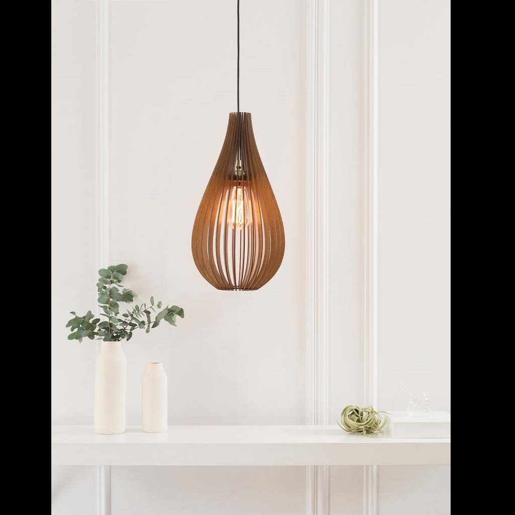 Đèn gỗ thả trần CAO CẤP hiện đại sang trọng 26X48cm chất liệu gỗ trang trí cho phòng khách nhà căn hộ decor nhà quán cafe
