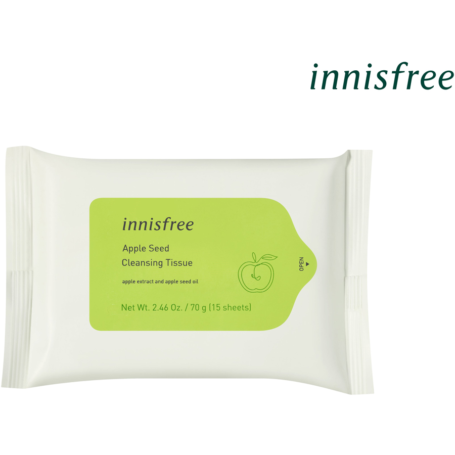 Khăn giấy tẩy trang táo xanh Innisfree Apple Seed Cleansing Tissue 15 tờ