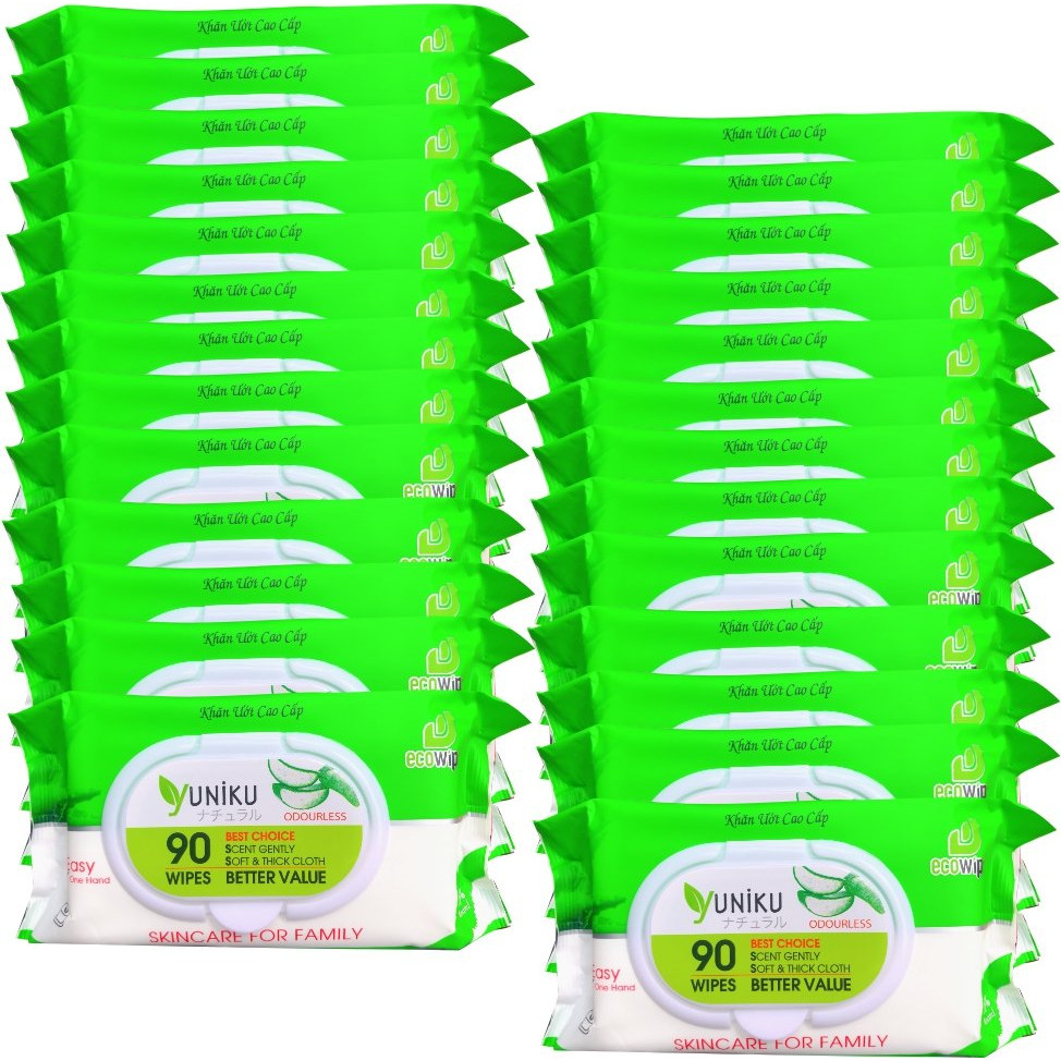 Combo 26 Gói Khăn Ướt Yuniku Không Hương - Xanh Lá