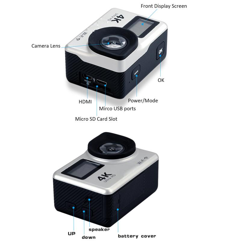 Camera Hành Động 4K Ultra HD Màn Hình LCD Đôi IPS WiFi 16MP 170D 30M Chống Nước Pro Sport DV Mũ Bảo Hiểm Máy Quay Video Có Điều Khiển Từ Xa