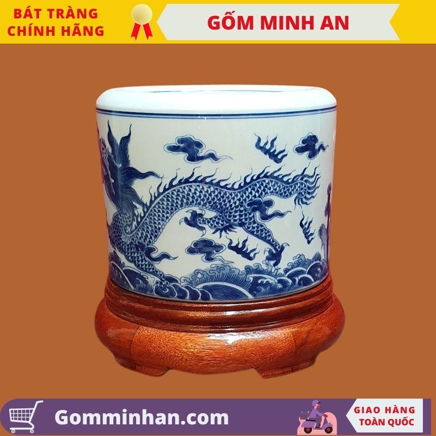 Bát Hương Thờ Cao Cấp Vẽ Rồng Men Ngọc Men Xanh Cổ- Gốm Sứ Bát Bát Tràng- Gốm Minh An