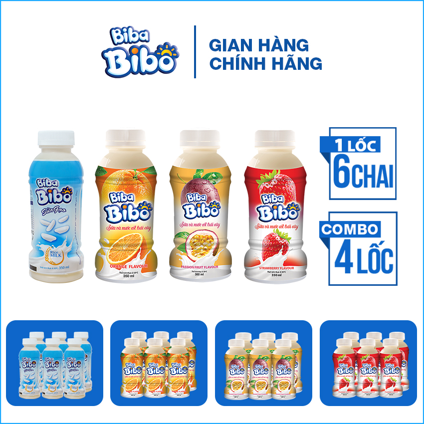 [Combo 24 chai 350ml] Bibabibo sữa Gạo, sữa Cam, sữa Dâu, Sữa Chanh Dây (Chanh Leo) tốt cho da, miễn dịch, giảm cân, tiêu hóa