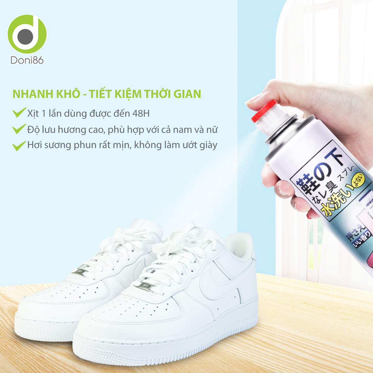 Bình xịt ngăn ngừa mồ hôi, vi khuẩn cho đôi giày của bạn, hương thơm mát - Doni - DOPK358