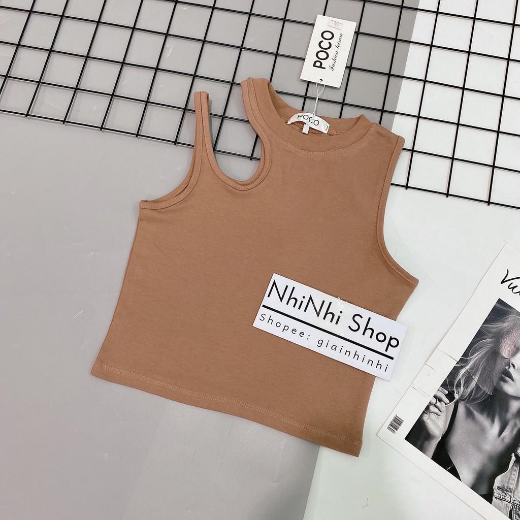 Áo kiểu sát nách khoét ngực ôm body, Áo thun khoét cổ dáng ngắn croptop PC990 - NhiNhi Shop