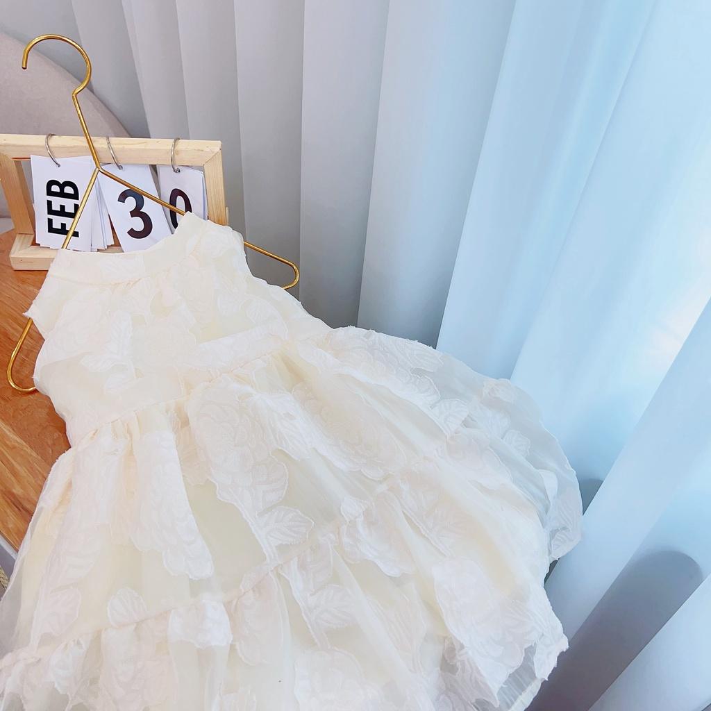 Váy bé gái thiêt kế 2 lớp hoa nổi nơ to