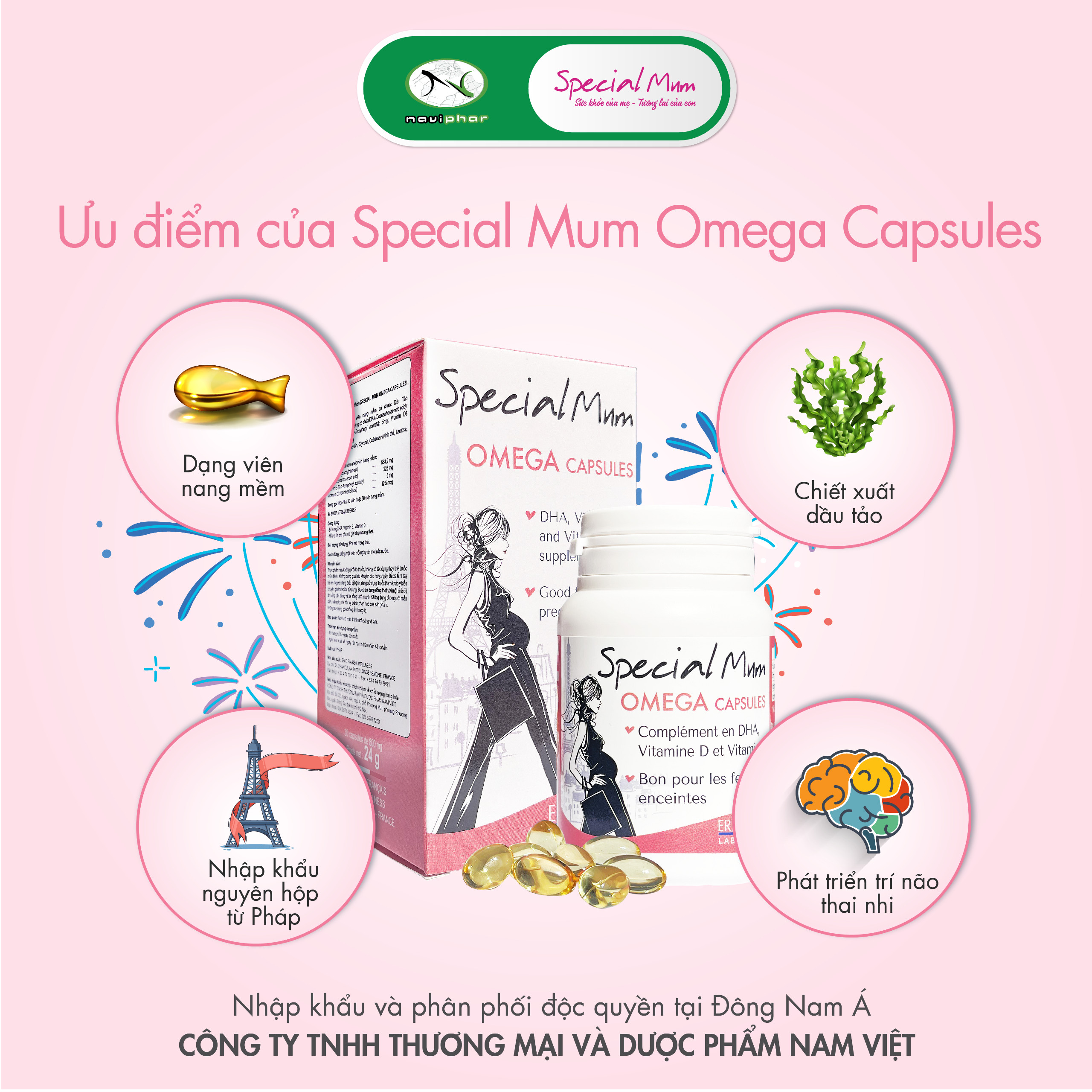 [Hộp 30/60 viên] TPBVSK Special Mum Omega Capsules  - DHA chiết xuất thực vật [Nhập khẩu Pháp]