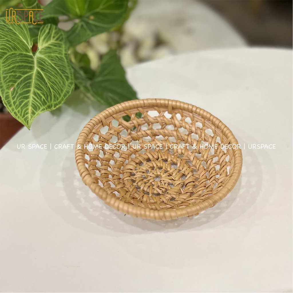 Rổ mây tròn URSPACE đựng bánh mứt Tết, trái cây, trang trí decor thân thiện môi trường/ ROUND RATTAN TRAY