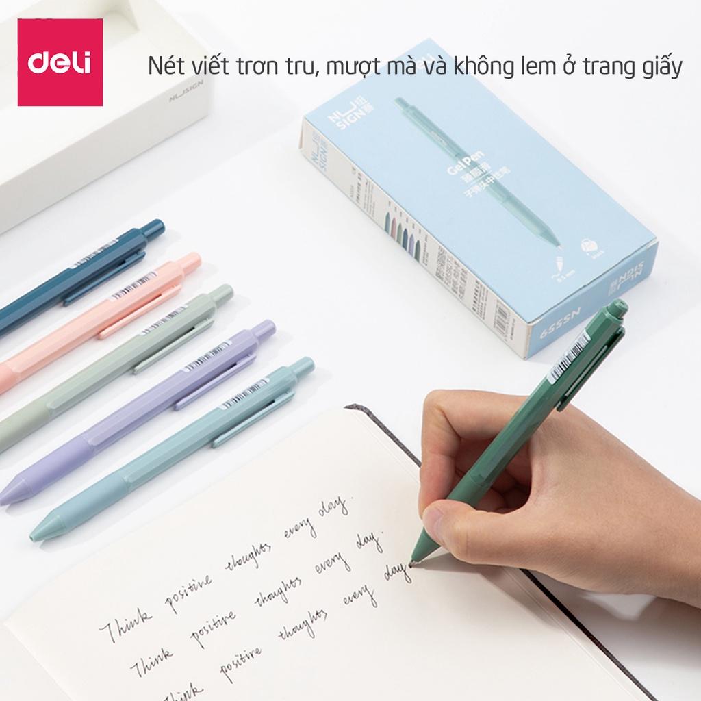 Bút bi dạng gel Deli 0.5mm mực Đen - Nét viết trơn tru mực không lem khô nhanh - NS559