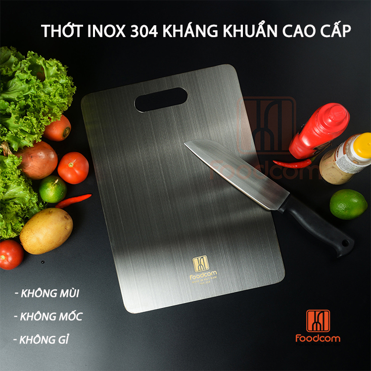 Thớt inox cao cấp 304 Foodcom chống ẩm mốc, kháng khuẩn