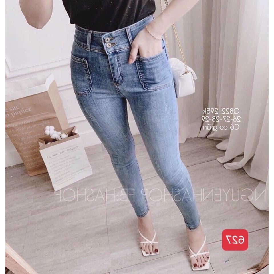Quần jean nữ xanh trơn cao cấp lưng cao -chất denim co dãn tốt - quần chuẫn shop (hình thật) BEN Shop0807 N7