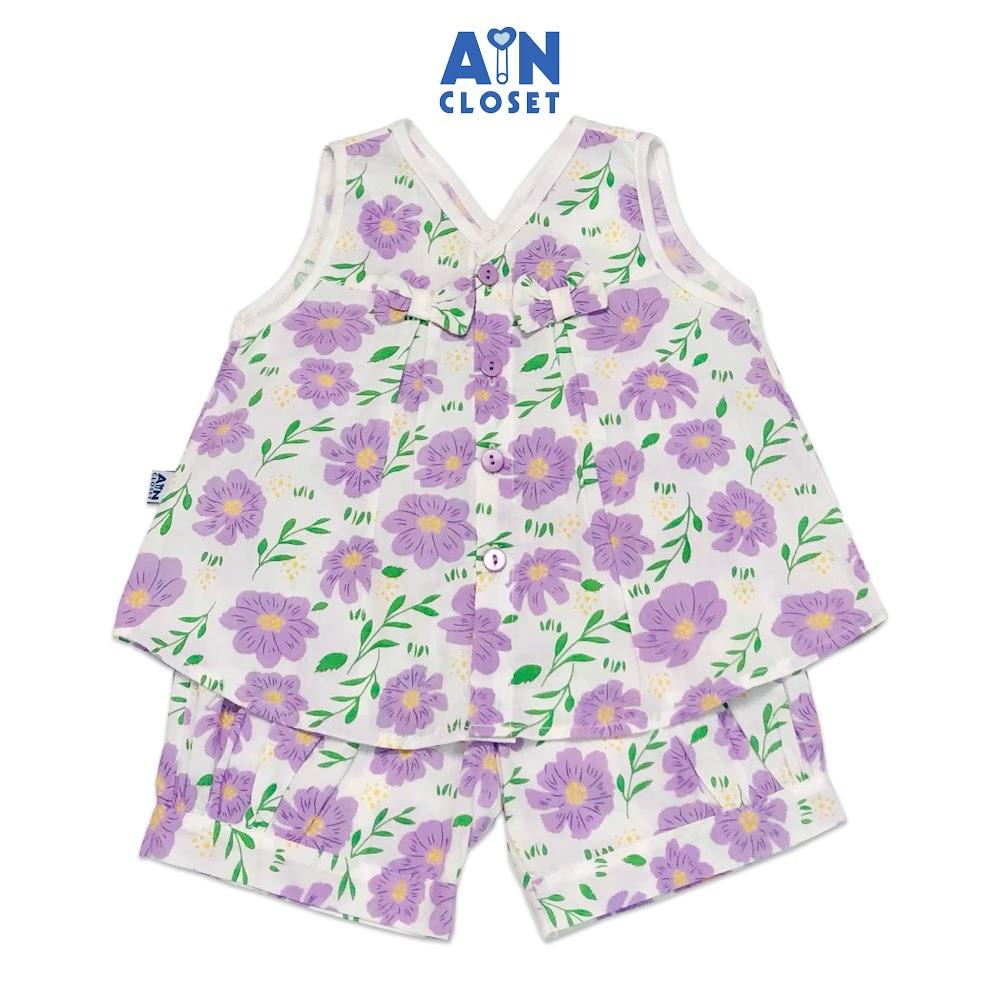Bộ quần áo ngắn bé gái họa tiết Hoa Chiều tím cotton - AICDBGPDKBTM - AIN Closet