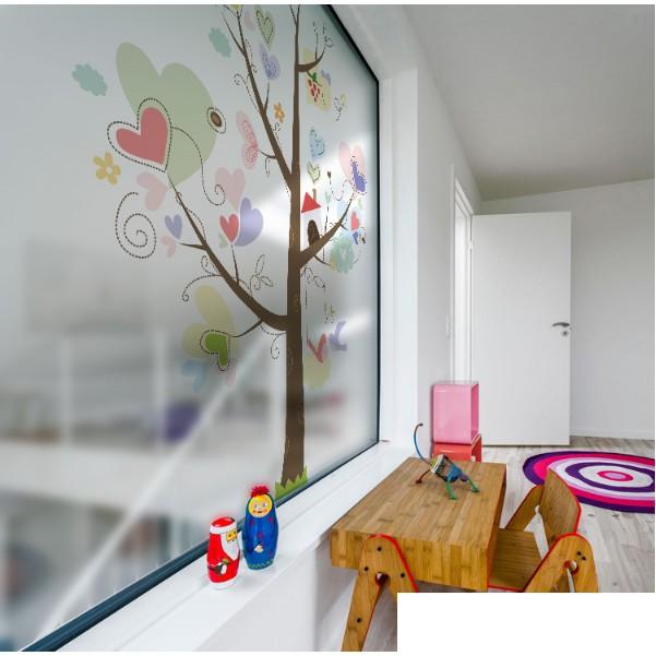Decal dán kính cao cấp - Cây Lá Tình Yêu Sắc Màu