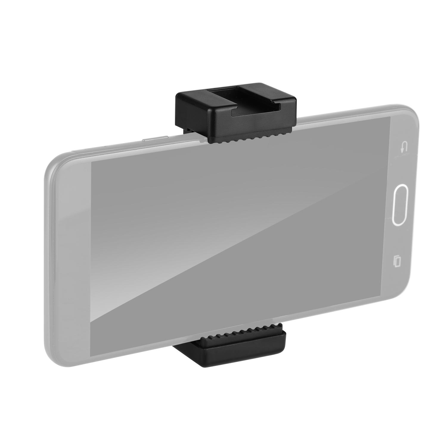 Phone Tripod Mount Adapter Phone Holder Clip with Dual 1/4 Threads Cold Shoe for Tripod Selfie Stick Microphone Mounting