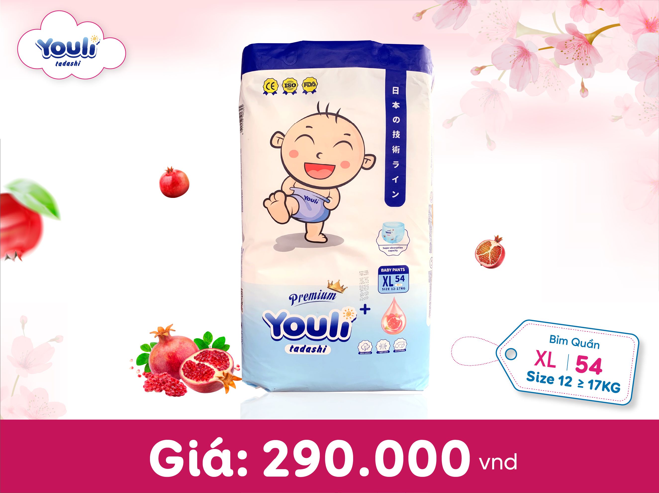 TÃ BỈM YOULI TÝ QUẬY QUẦN SIZE M 66 MIẾNG CHO BÉ 7-12KG