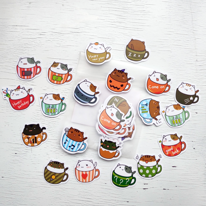 Sticker Bịch Mèo Ly Cảm Xúc Cute