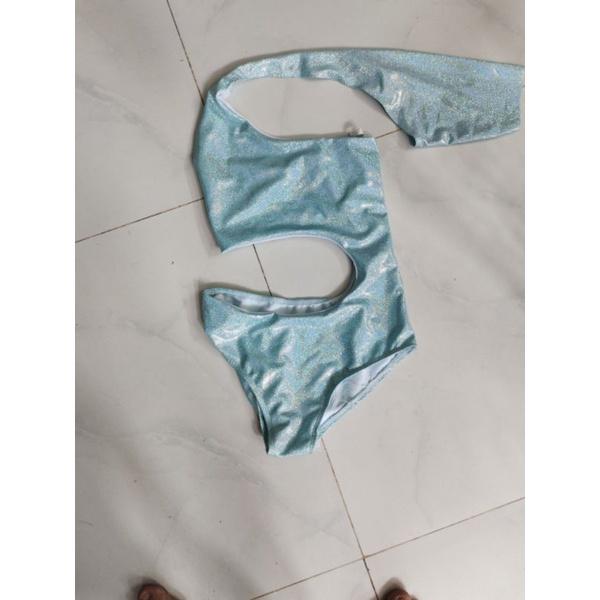 bikini đồ bơi đi biển màu xanh ngọc kim tuyến kem hình anh thật