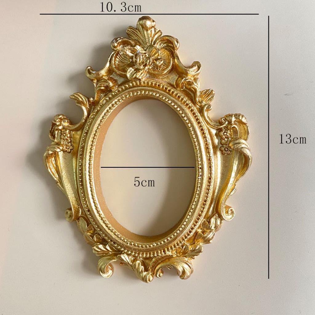 2X Vintage Golden Photo Frame Mini Resin Oval Antique Props Mould Decor Flower