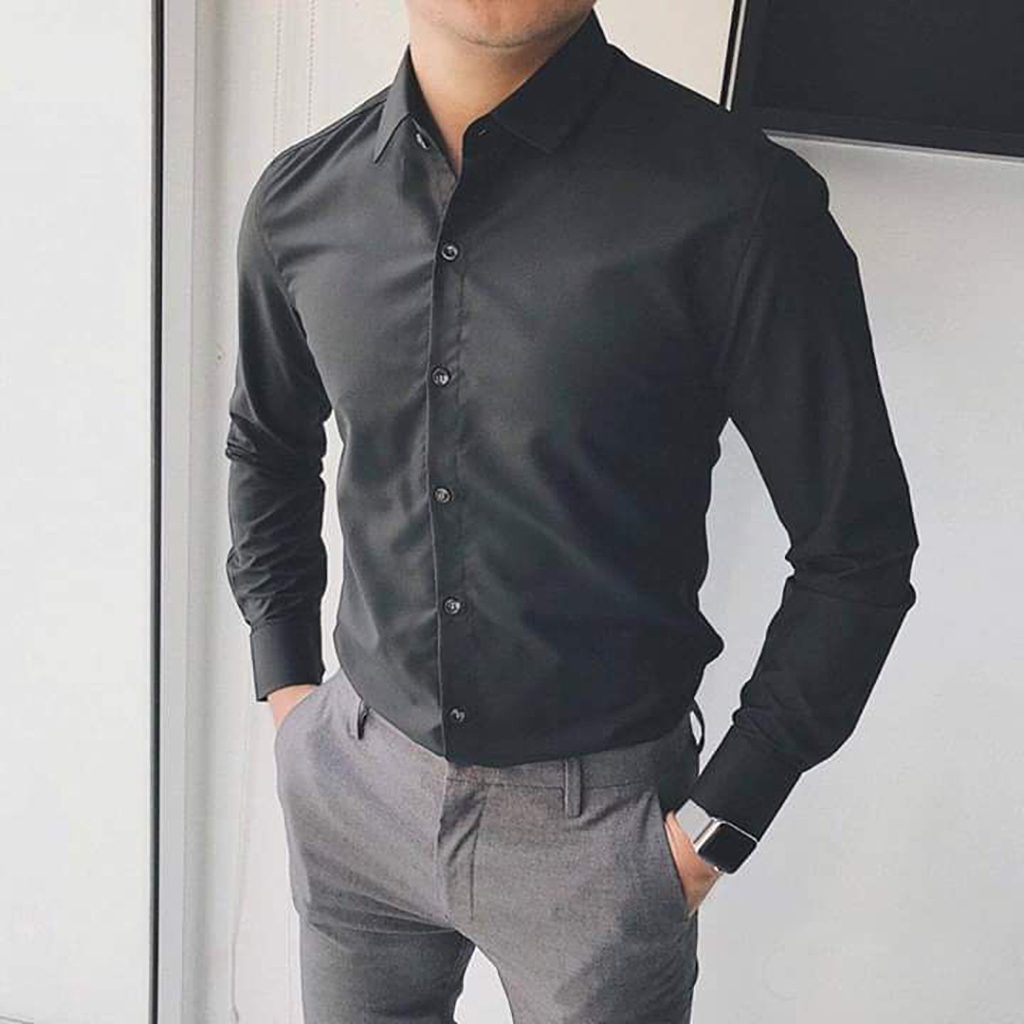 Áo sơ mi nam trắng dài tay công sở cao cấp chất lụa Hamino form slimfit ôm dáng thời trang Hàn Quốc màu trắng đen hàng VNXK, áo sơ mi nam dài tay công sở Hàn quốc cao cấp đen trắng - Đen - XL