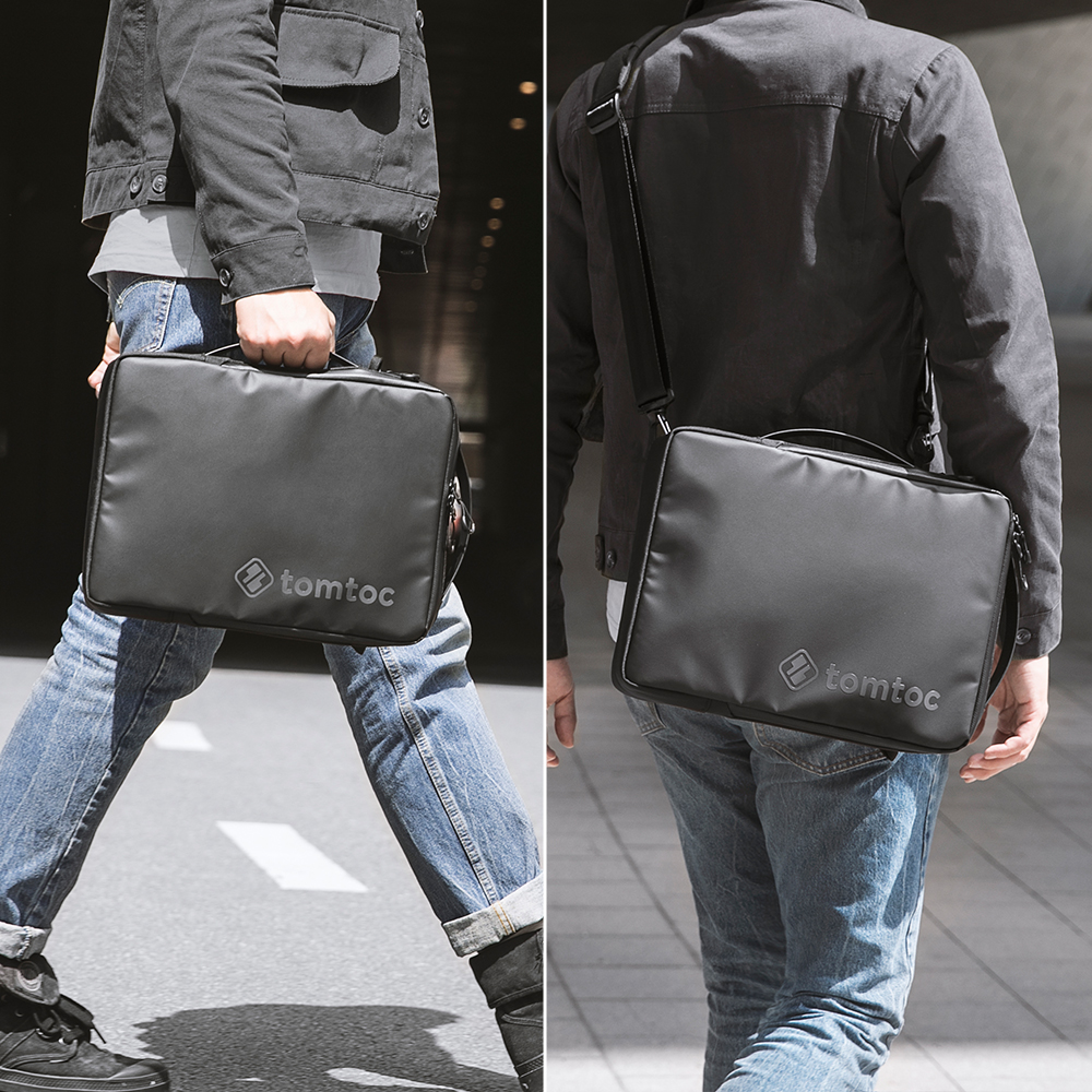 TÚI ĐEO CHÉO TOMTOC URBAN CODURA SHOULDER BAGS FOR ULTRABOOK 15″ BLACK - Hàng Chính Hãng