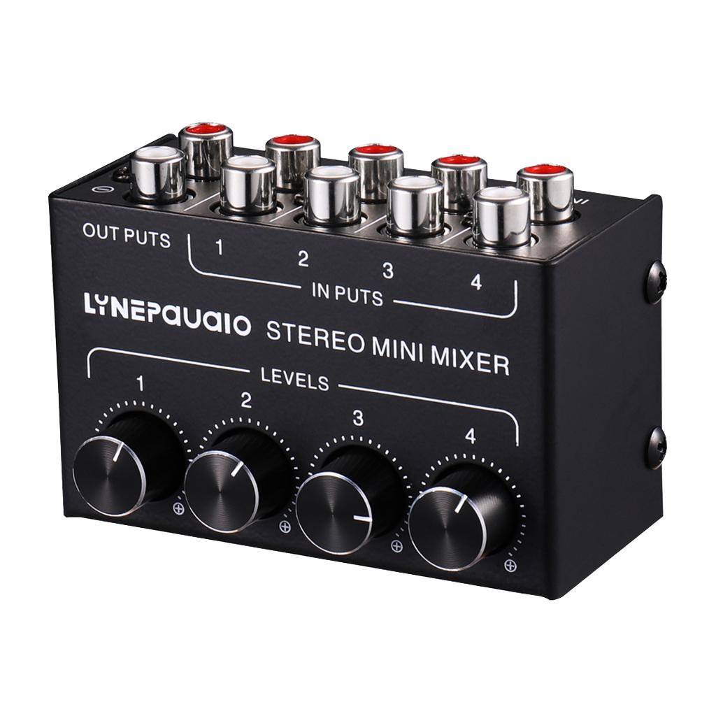 Mini Stereo Mixer 4 Channel Audio Mixes 4 in 1 Out for Desktop Laptop Phones