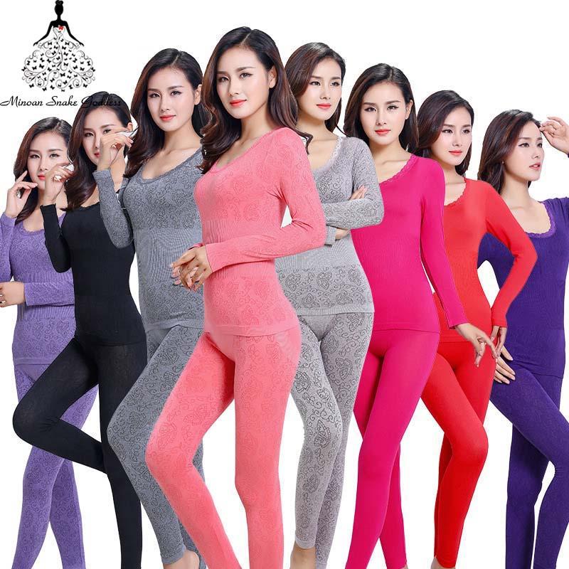 Phụ Nữ Quần Lót Sinh Nhiệt Mùa Đông Dài Johns Cho Nữ Ấm Áp Nhiệt Bộ Liền Mạch Cơ Thể Phù Hợp Với Quần Áo Ấm Cho Nữ Áo + quần