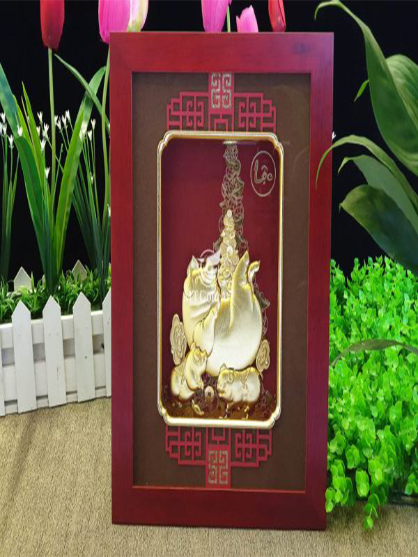 Tranh heo dát vàng mẫu 03 (26x33cm) MT Gold Art- Hàng chính hãng, trang trí nhà cửa, phòng làm việc, quà tặng sếp, đối tác, khách hàng, tân gia, khai trương 