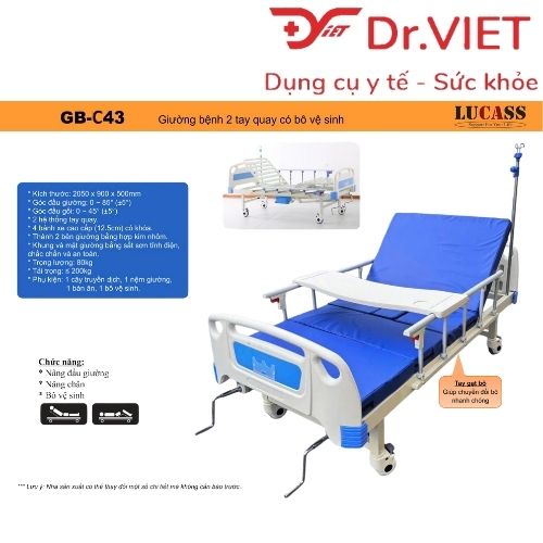 GIƯỜNG Y TẾ 3 TAY QUAY LUCASS GB-C43 (GB-T43) - CHĂM SÓC BỆNH NHÂN HIỆU QUẢ
