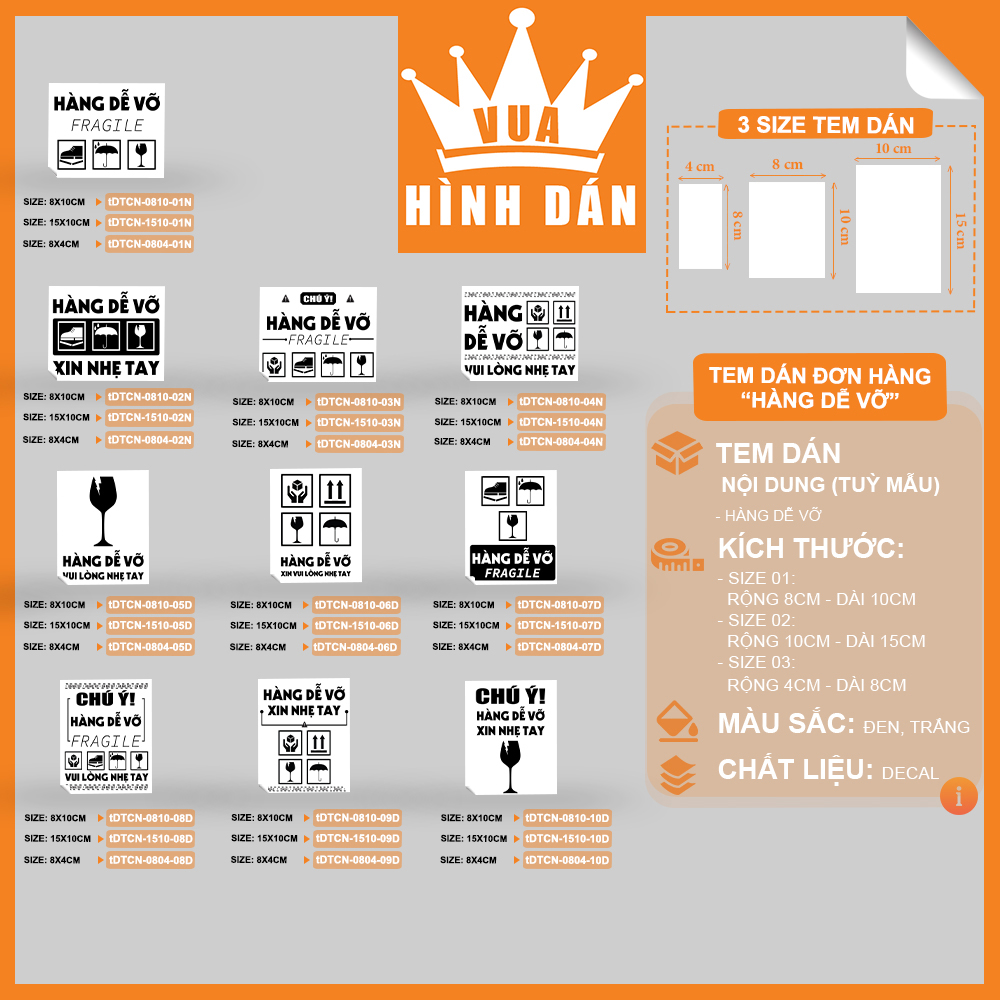Set 50/100 Tem hàng dễ vỡ dán thùng hàng, kiện hàng - tem sticker dán đơn hàng dành cho shop