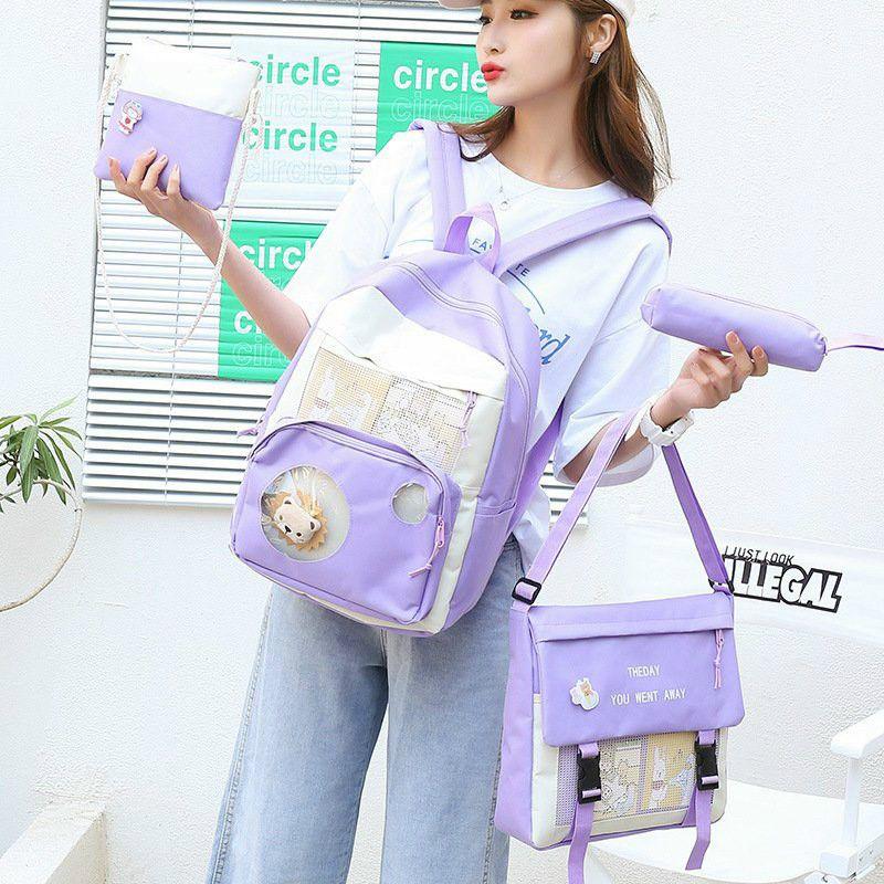 Set 4 món balo combo ulzzang đi học sinh sinh viên laptop - Sư Tử