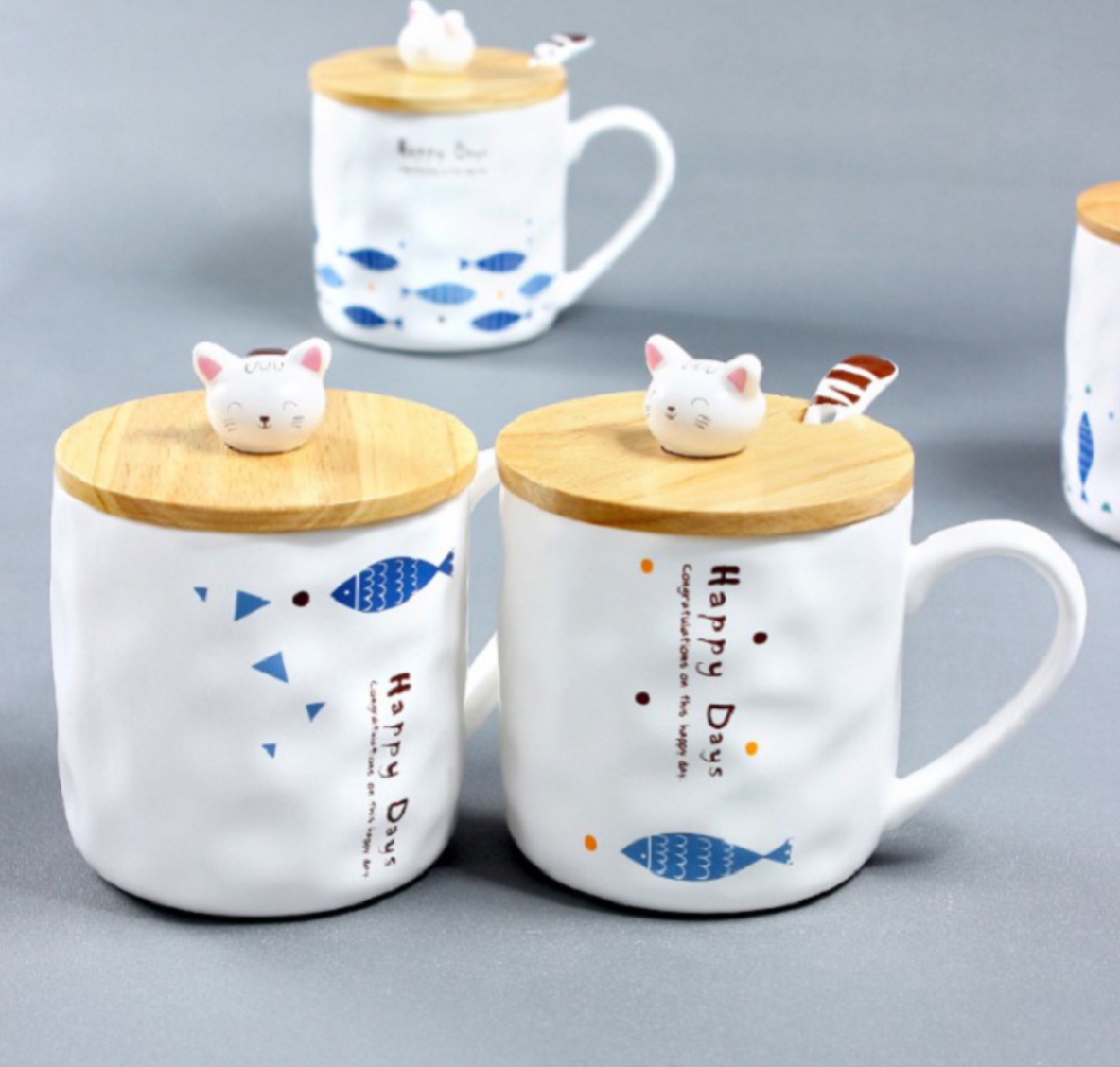 Cốc sứ hình mèo có nắp đậy 400ml cao cấp