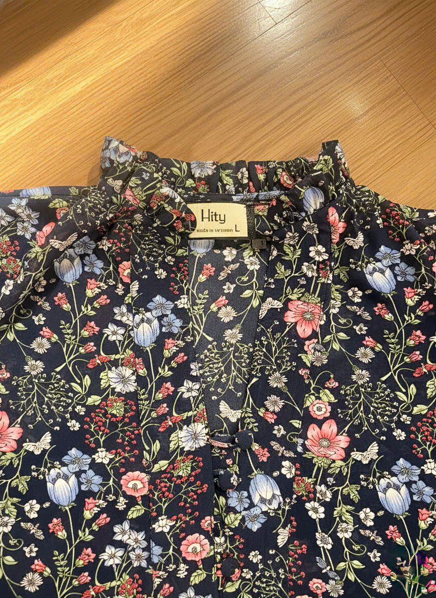 Áo Tay Phồng Điểm Ngọc, Áo Tay Phồng Cổ Lọ Thấp Chiffon Voan Hoa thời trang thiết kế Hity Top231