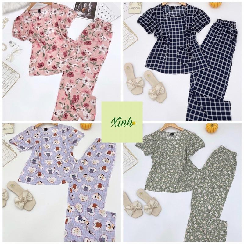 Đồ Bộ Tole Lanh Quần Dài Cổ Tròn Nơ
