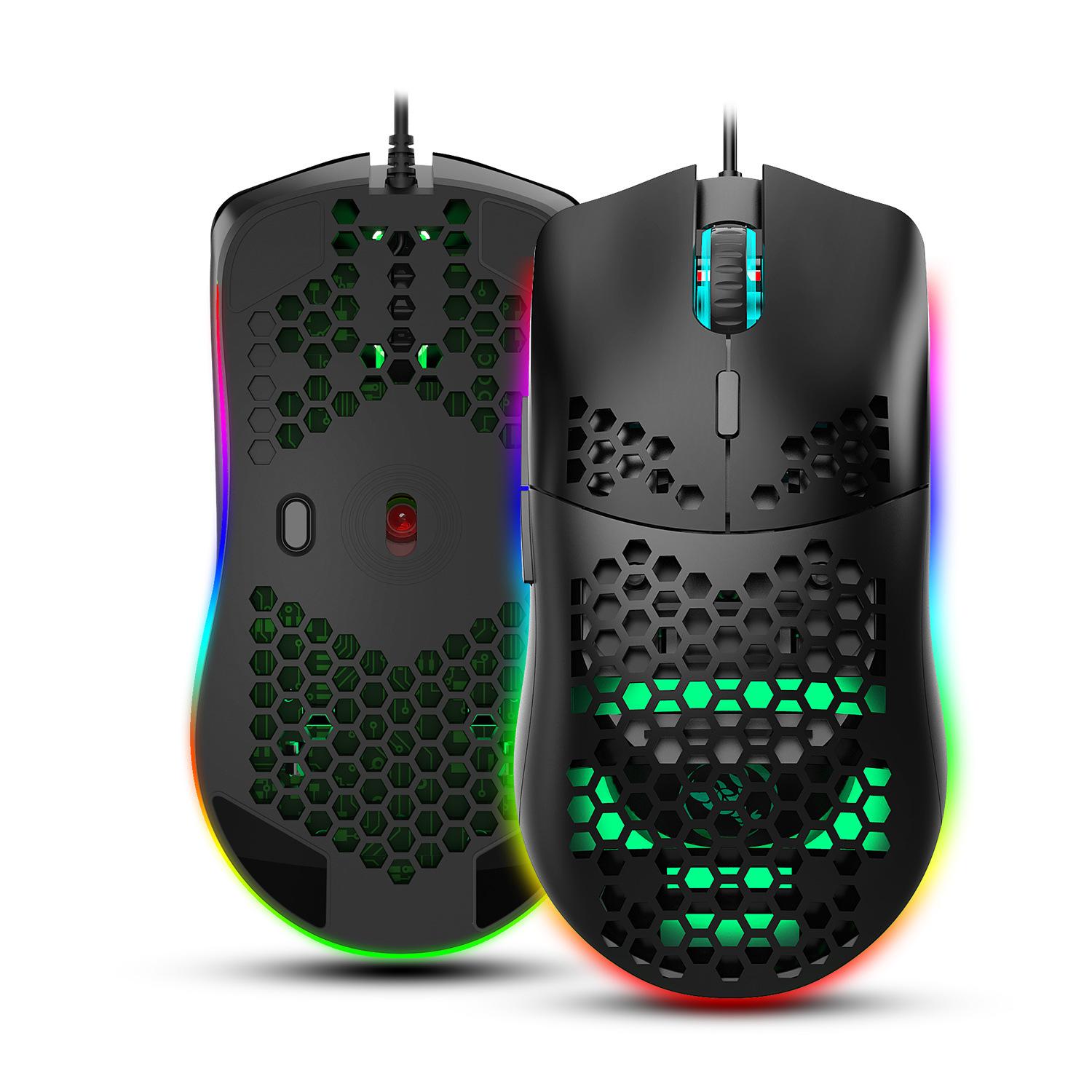 Mới Hongsund J900 RGB Nhẹ Có Dây Rỗng Ra Chơi Game Mouce Chuột 6 DPI Có Thể Điều Chỉnh 7 Phím