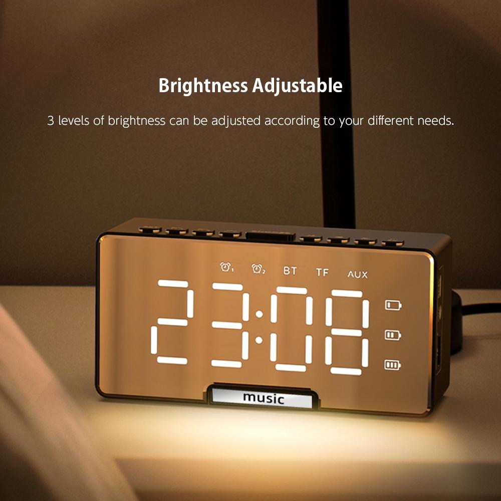 Đồng hồ báo thức mặt gương kỹ thuật số & Loa BT, màn hình LCD Báo động kép