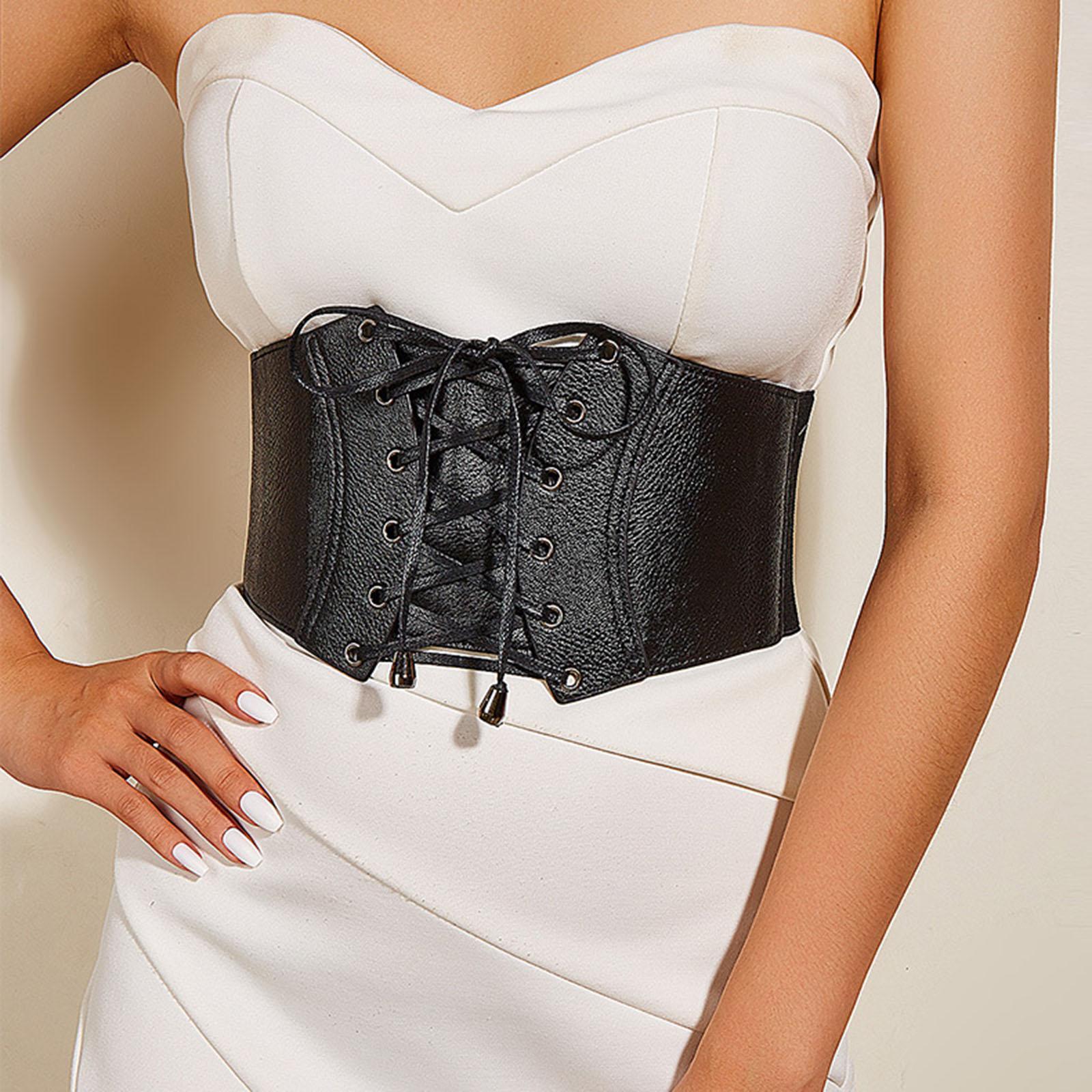 Women Lace Up Belt Elastic Waist Belt Corset Dress Waistband White