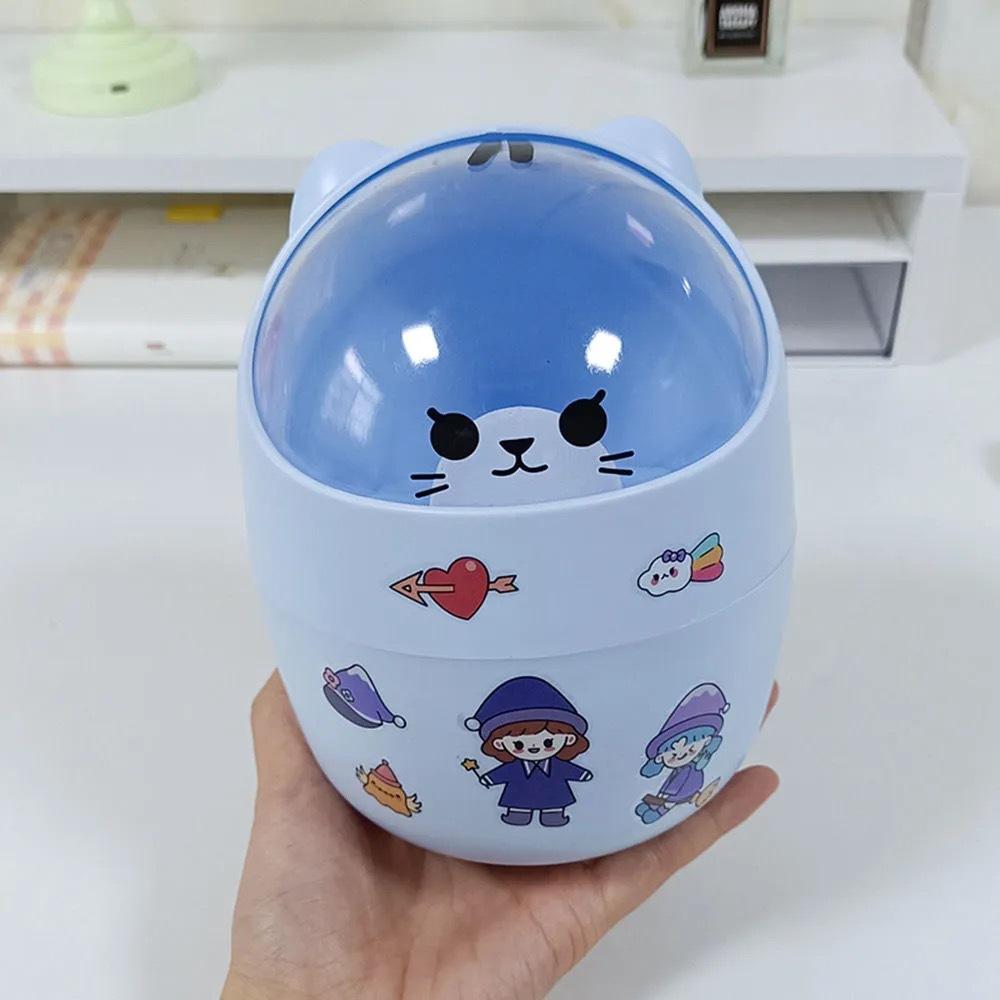 Mini Kawaii dễ thương thùng rác, thùng rác mini với nắp cho phòng ngủ văn phòng （trắng）