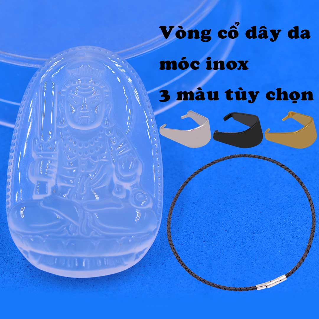 Mặt Phật Bất động minh vương mã não trắng kèm vòng cổ dây da đen + móc inox trắng, mặt dây chuyền Phật bản mệnh, Bất động minh vương-A di đà-Đại nhật như lai- Đại thế chí-Hư không tạng-Phổ hiền-Thiên thủ thiên nhãn-Văn thù