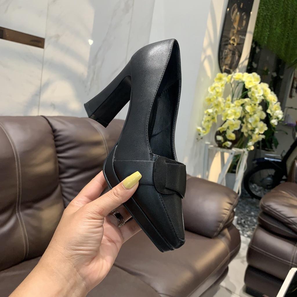 Giày cao gót nữ da lì, gót trụ ROSATA RO463 - 8p - Đen, Đỏ - HÀNG VIỆT NAM - BKSTORE