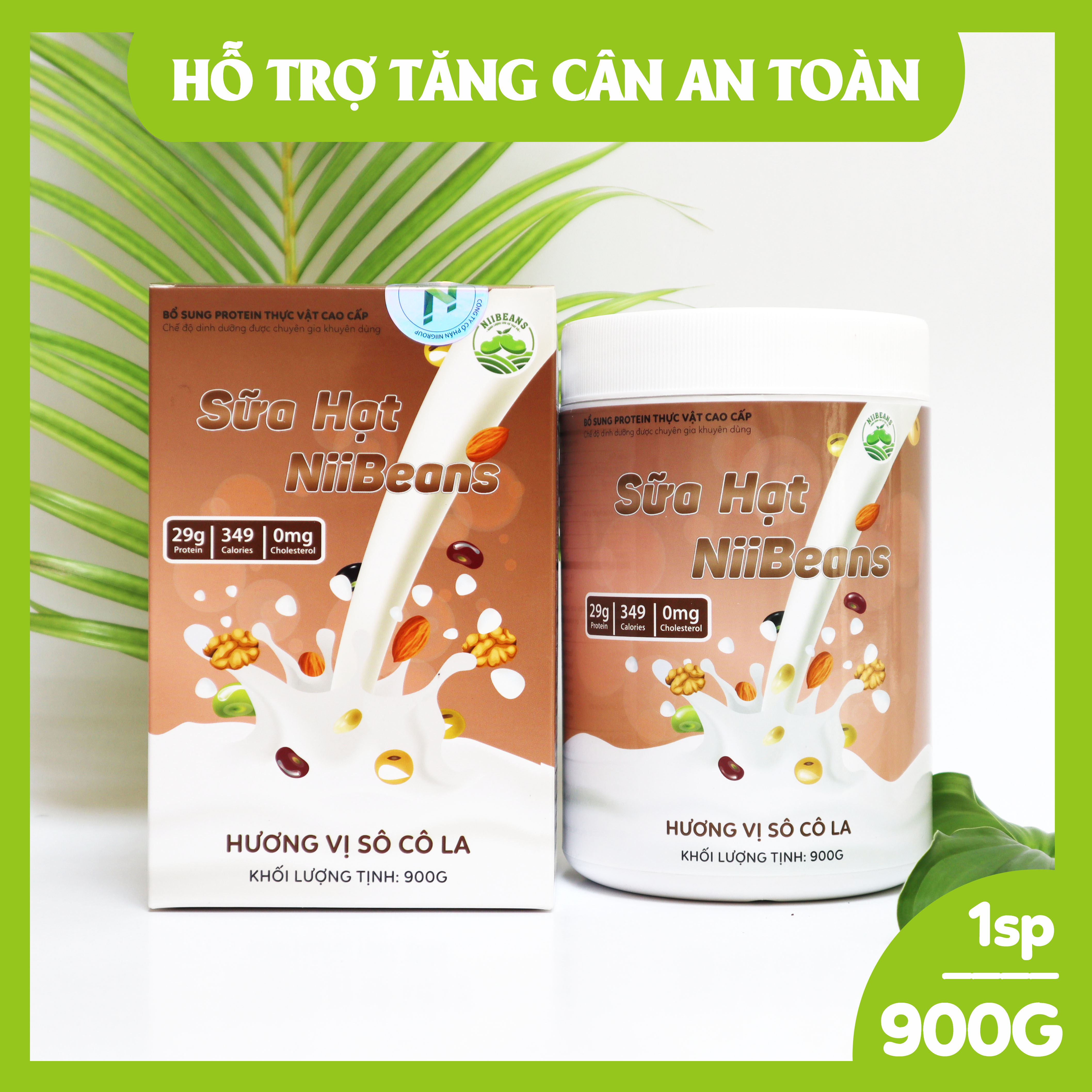 Sữa hạt NiiBeans Tăng cân Hương vị Sô Cô La 900G