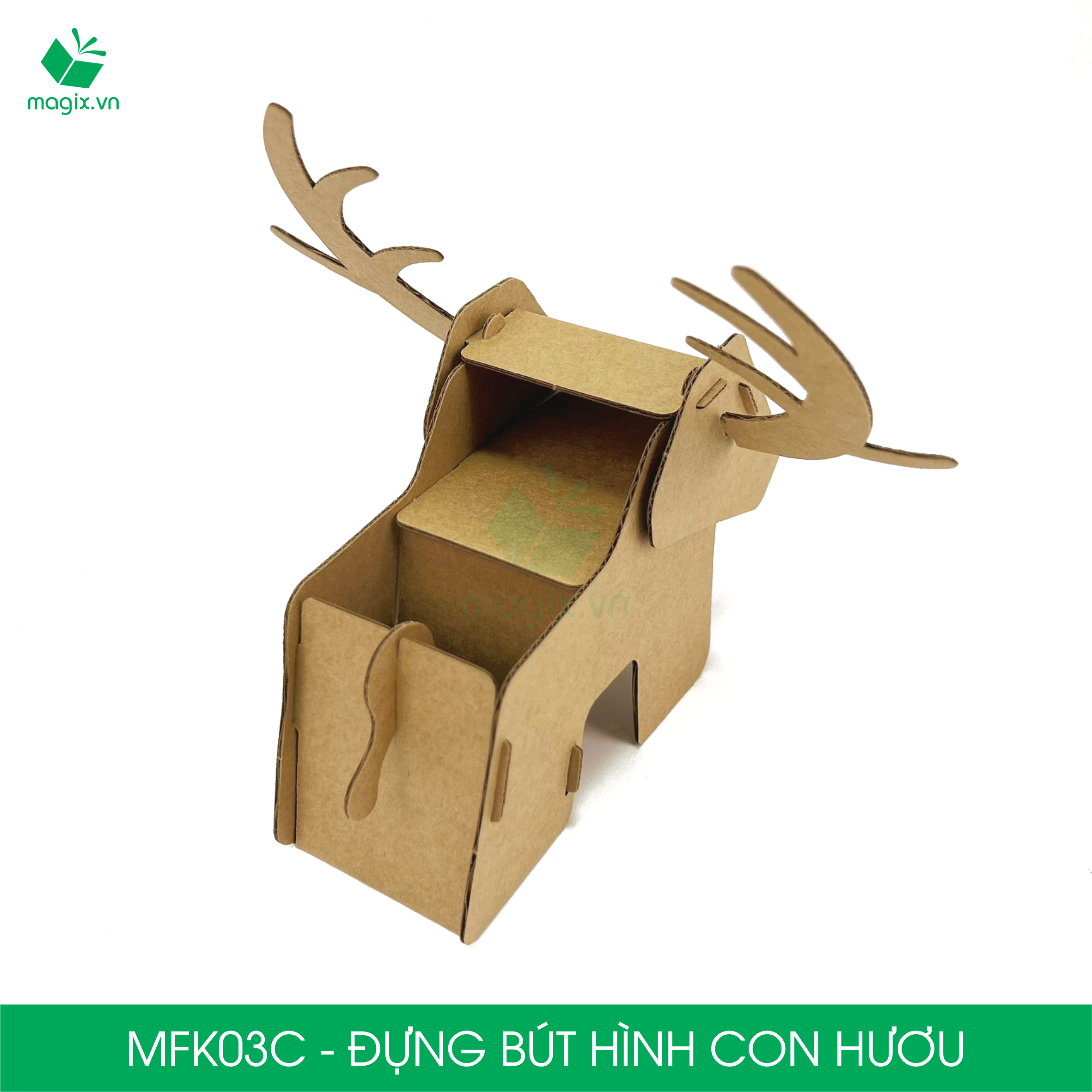 MFK03C - Đựng bút lắp ráp hình con hươu, đồ đựng bút hình thú bằng giấy carton siêu cứng