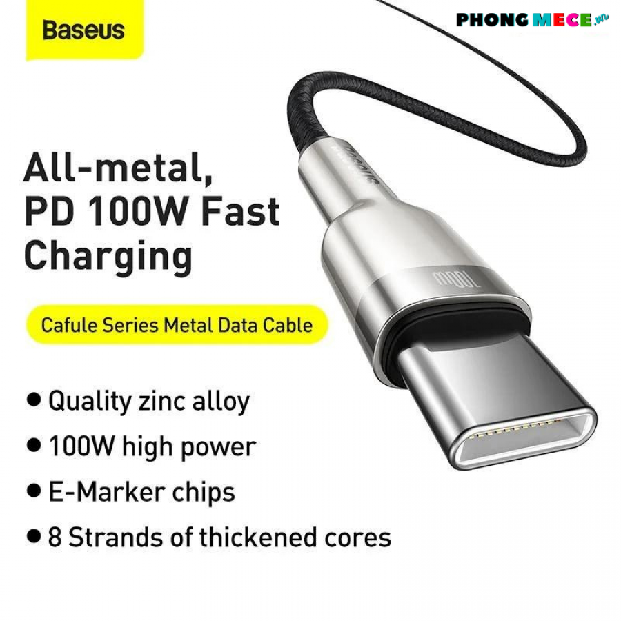 Cáp Sạc Siêu Nhanh 100W Baseus Cafule Series Metal Data Cable Type-C To Type-C (100W) - Dễ Dàng Tản Nhiệt Khi Sạc