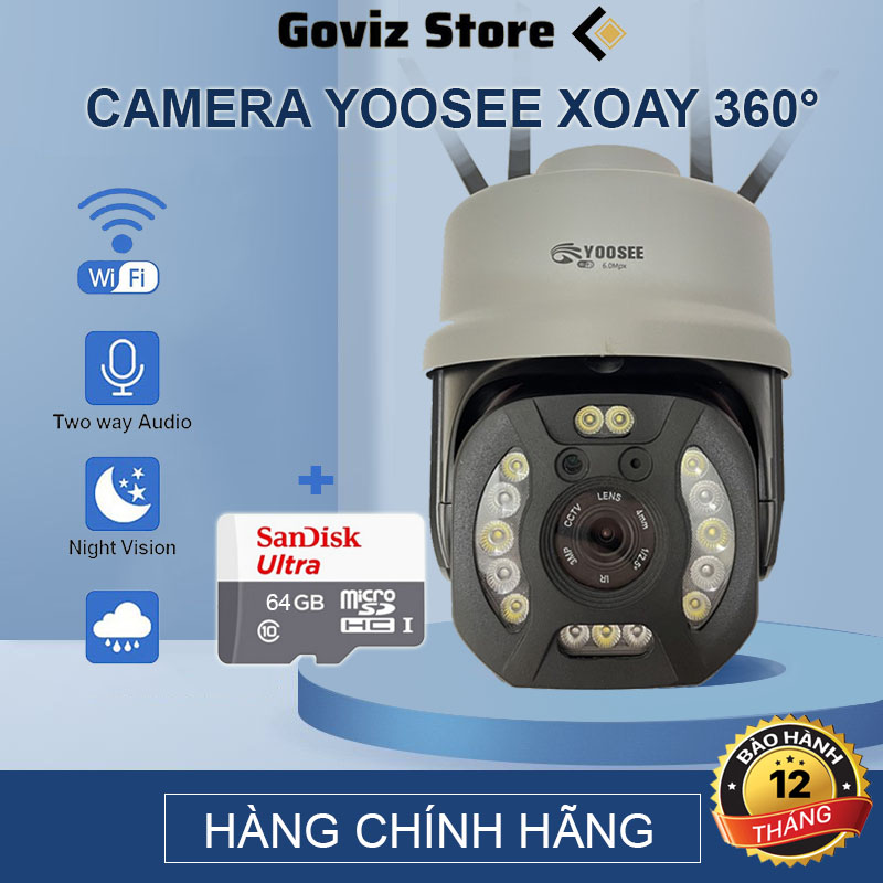 Camera wifi Yoosee 4 Râu 17 Led FULL HD 6.0Mpx, Xoay 360° Chuyên Dụng Ngoài Trời - Hàng Nhập Khẩu