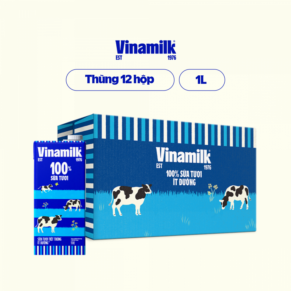 Thùng 12 Hộp Sữa Tươi Tiệt Trùng Vinamilk 100% Ít Đường