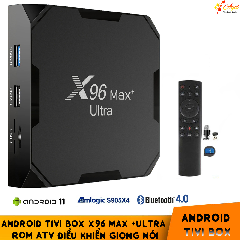 Tivi Box X96 Max plus ultra điều khiển cử chỉ và giọng nói tiếng việt Rom ATV mới Ram 4G Có Bluetooth S905X4 Wifi Kép Cài Sẵn Ứng Dụng Xem Phim Hd Và Truyền Hình Cáp miễn phí vĩnh viễn - Hàng chính hãng