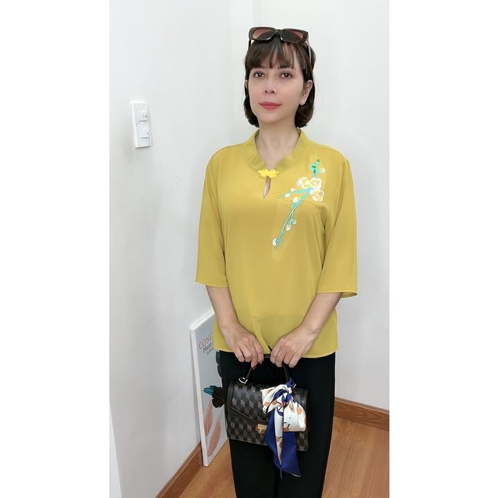 ️Có Big Size️Áo Kiểu Trung Niên Thêu Hoa Sang Trọng Đi Tiệc Cho Mẹ U50-80