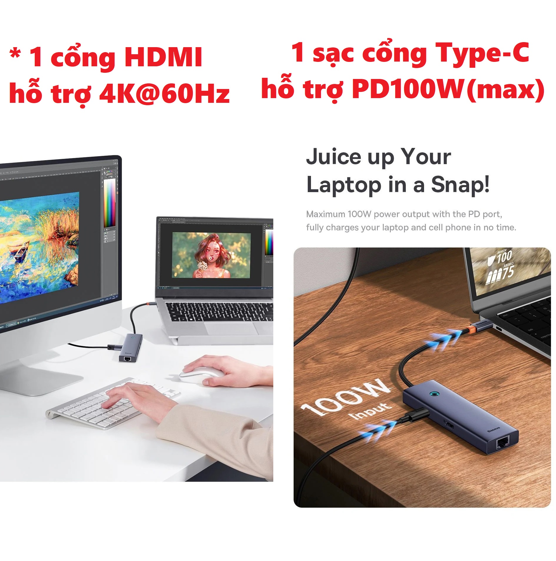 [ Ultrajoy 7 in 1 ] Hub C đa năng mở rộng cổng Macbook và laptop type C ra 7 cổng Baseus Flite  docking station BS-OH112  _ Hàng chính hãng