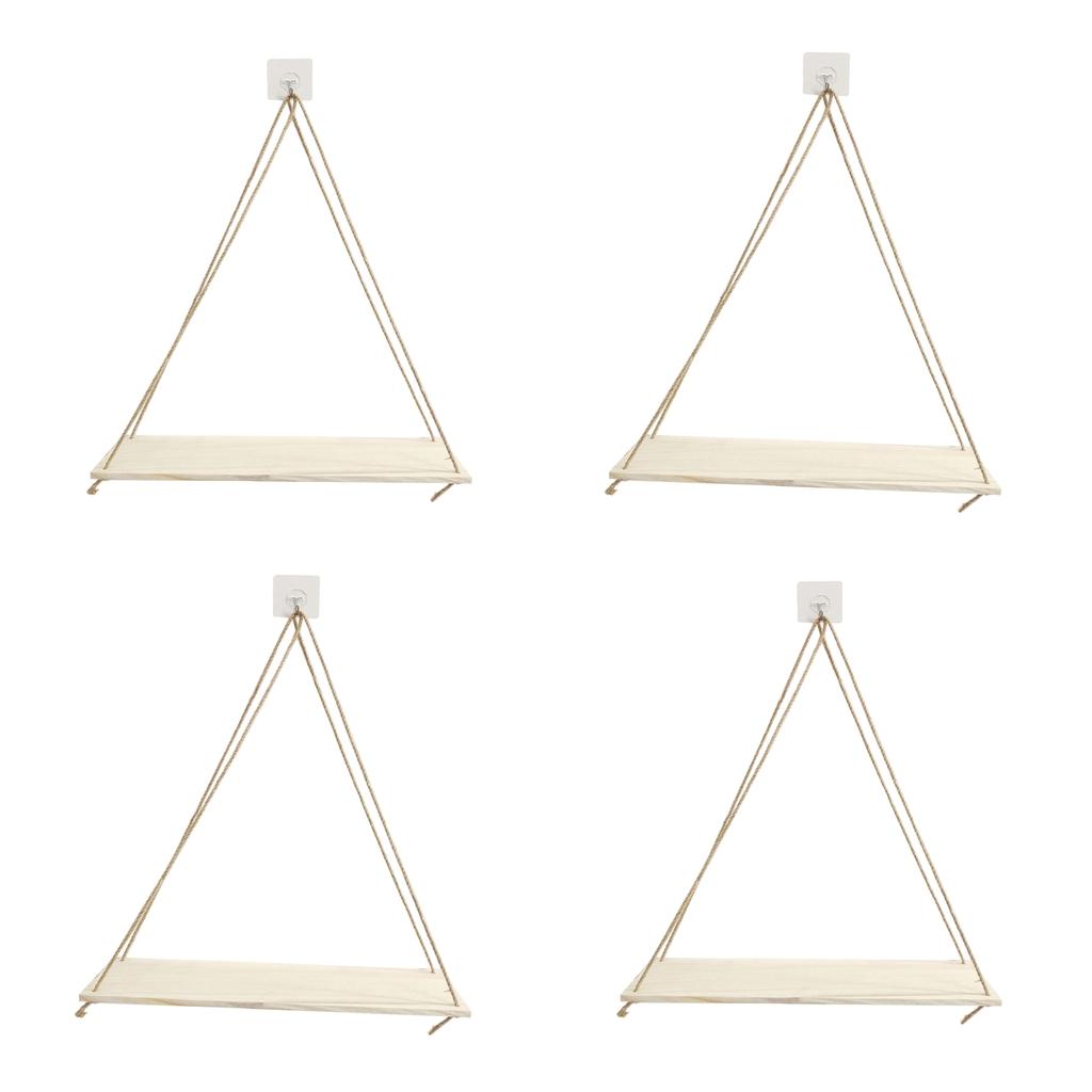 4pcs Decorative Wall Mounted Shelves Hanging Shelves w/ Rope Kitchen Decor
