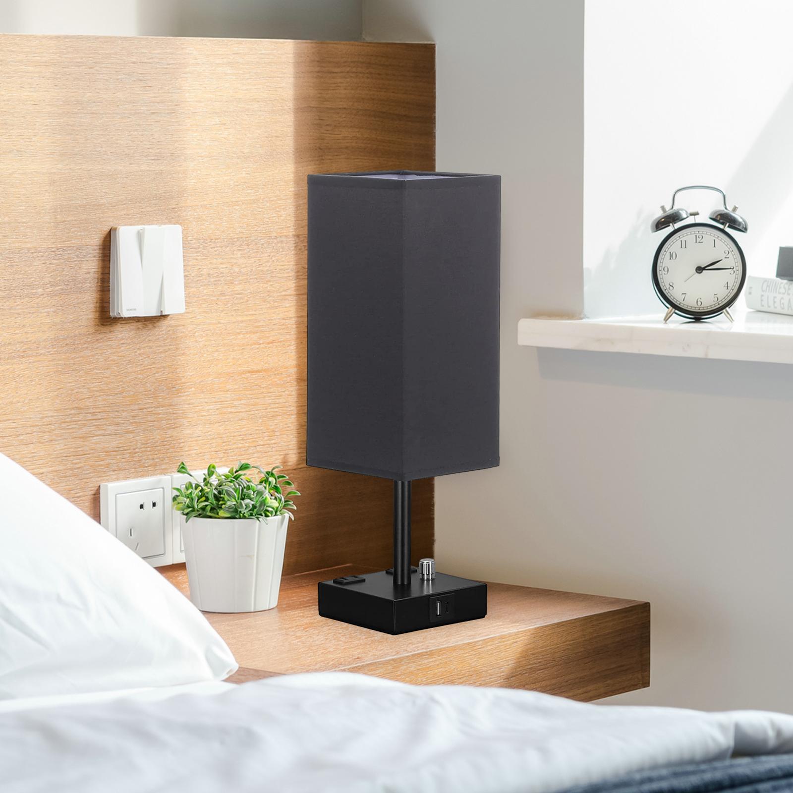 Bedside Lamp, Table Lamp with USB Ports and Outlets with Linen Shade Dimmable NightStand Lamp, Desk Lamp for Room Decor