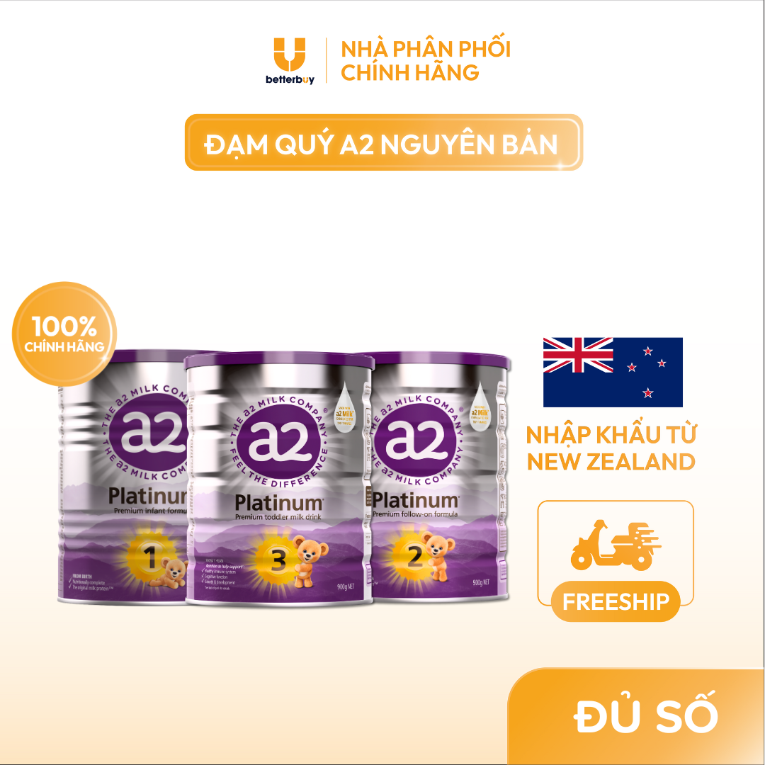 Combo 3 Lon Sữa a2 Milk a2 Platinum Premium Toddler Milk Drink Đủ Số Lon 900g